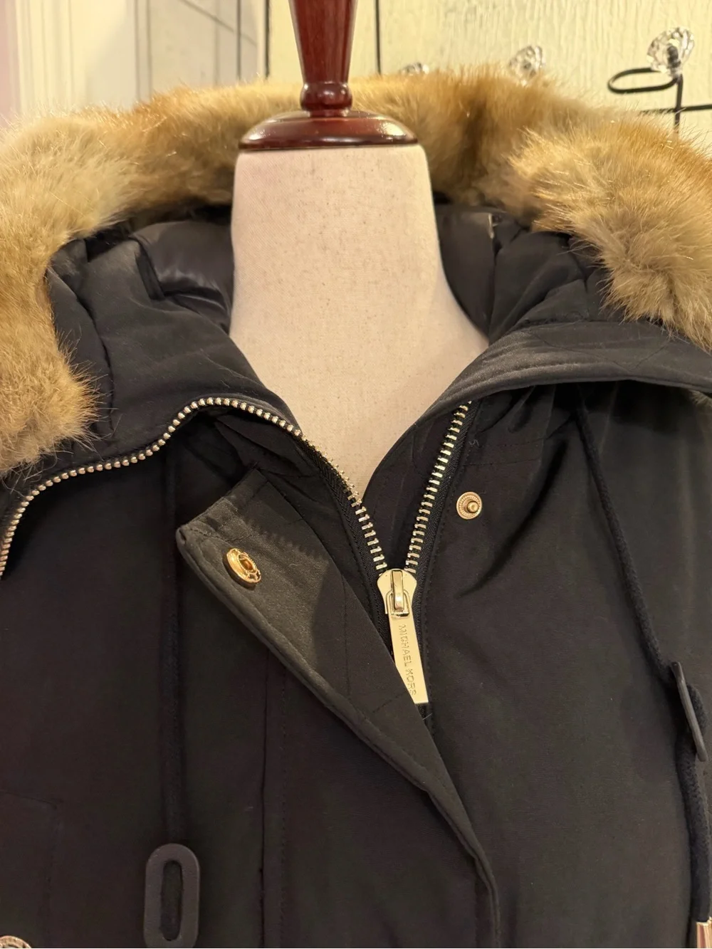 Michael Kors Black Women's Parka Coat w/Faux Fur Hood 2X $230 BNWT